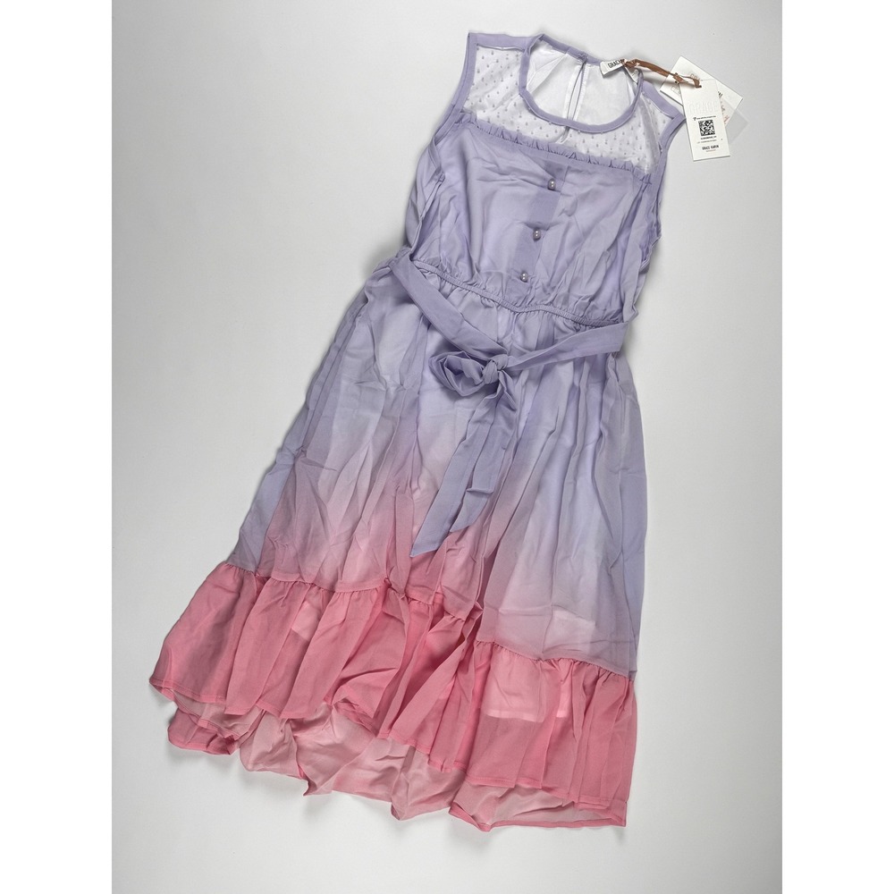 GRACE KARIN Girls Ombre Ruffle Dress Sleeveless Mesh Neckline Kids Size 12Y